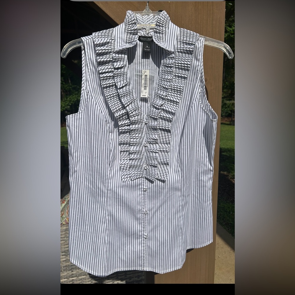 NWT White House Black Market Ruffled Collar Shirt Size 10 Measurements Below
